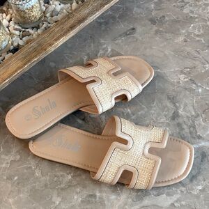 SHEIN Tan Woven Slide Sandals